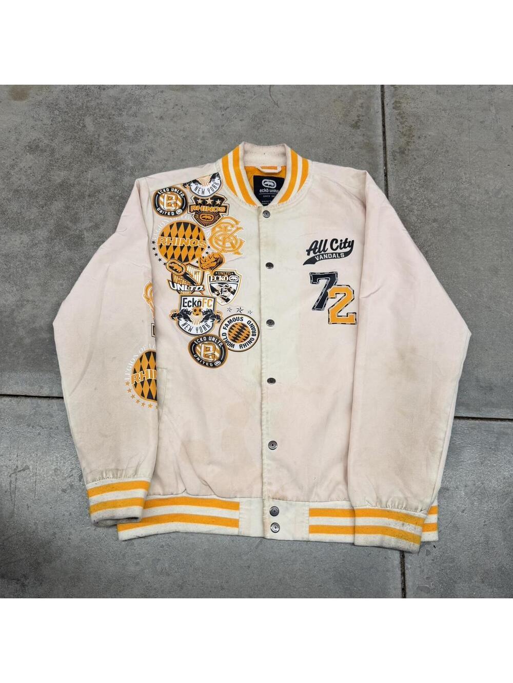 vintage ecko unltd all city vandals bomber jacket size large HAS STAINS
